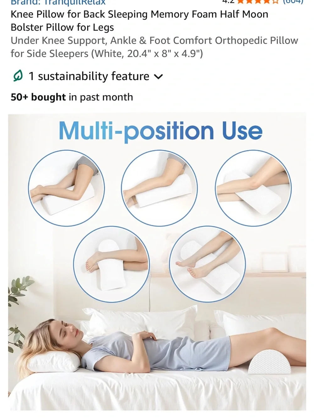 White Half-Moon Knee Pillow for Back & Side Support